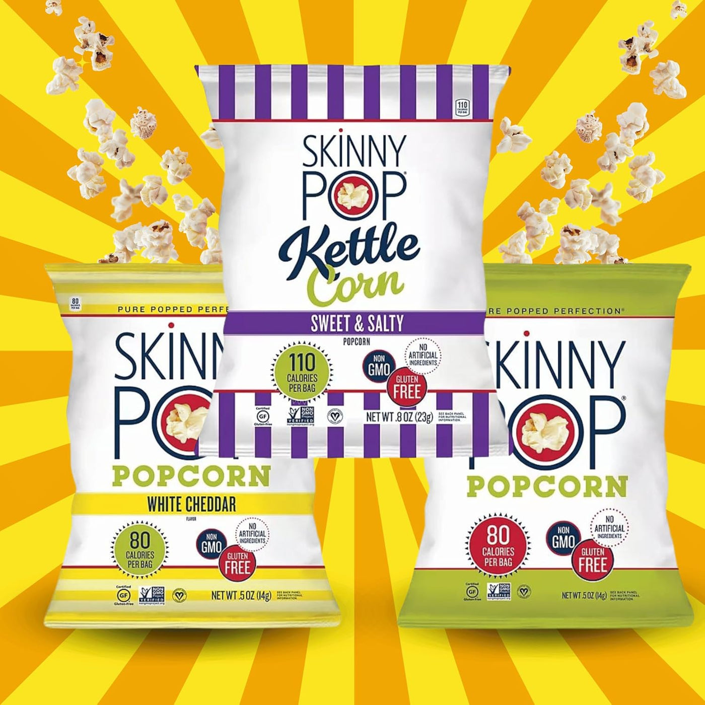 Skinny Pop Popcorn Individual Bags, 3 Flavors ( 18 Pack)